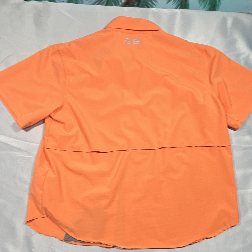 Silver Bait Men's L Orange Button-Up Fishing Shirt Polyester Pockets Fish Logo - Picture 7 of 9